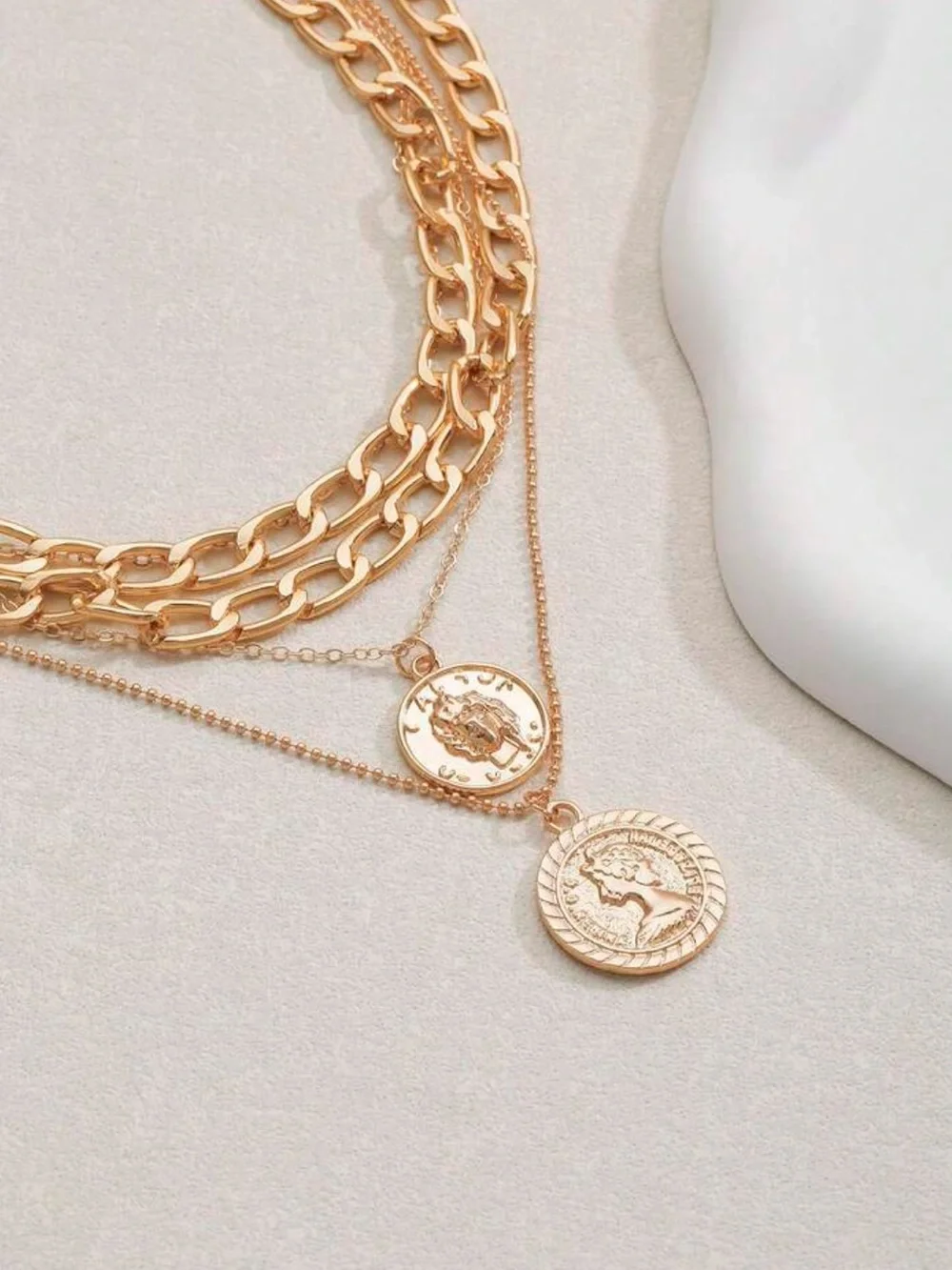 Vintage Style Gold Coin Layered Necklace Multi Strand Medallion Necklace